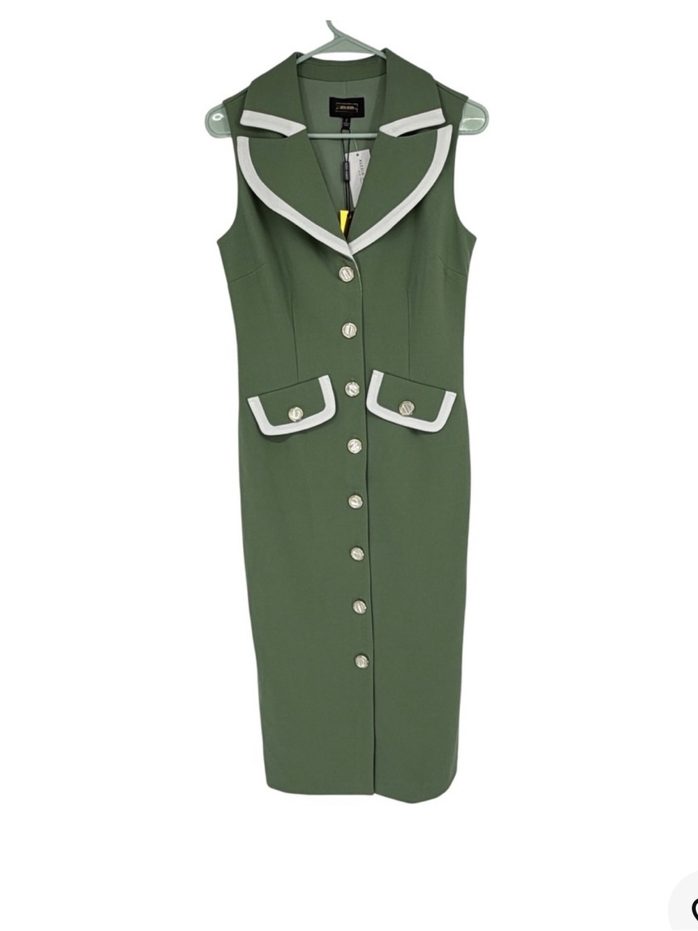 Alexia Admor Olive Green Midi Dress with White Trim